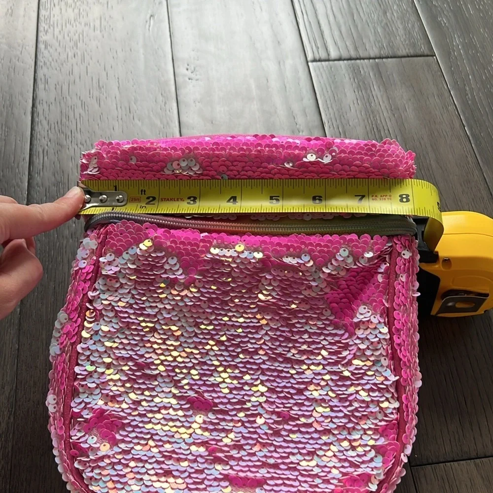 Reversible Sequin iridescent lunchbox with rainbow zipper